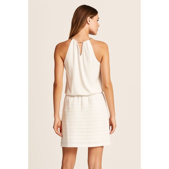 White House Black Market | Halter Chain Blouson Drop Waist Dress Size S | NWT - Picture 2 of 12